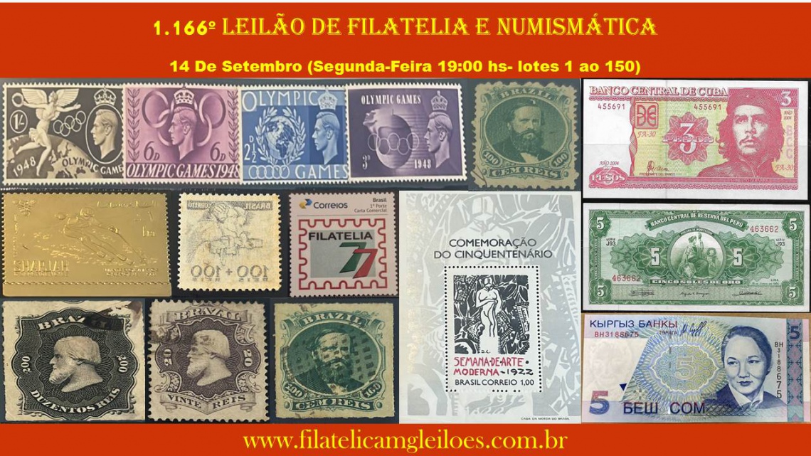 1.166º Leilão de Filatelia e Numismática
