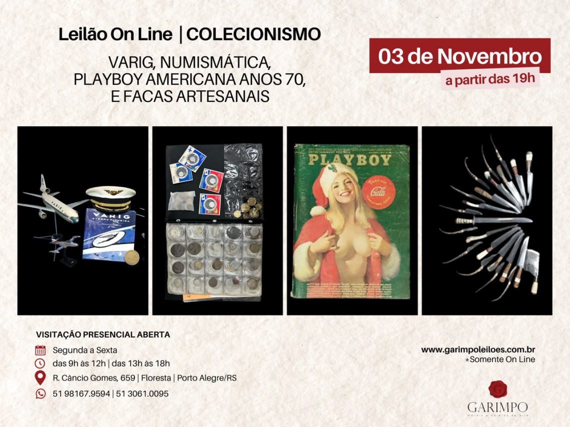 COLECIONISMO: VARIG, NUMISMÁTICA, PLAYBOY AMERICANA ANOS 70 E FACAS ARTESANAIS - 03/11 - POA (RS)