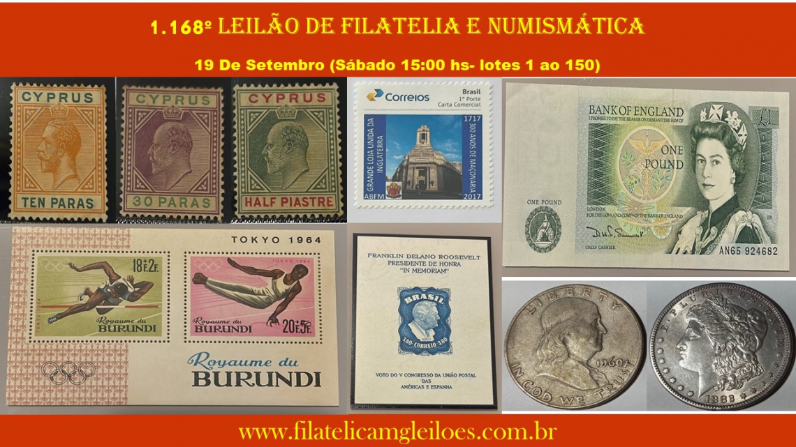 1.168º Leilão de Filatelia e Numismática