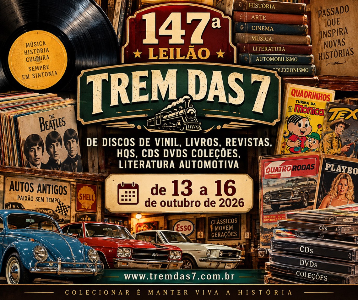 147 ª LEILÃO TREM DAS 7 DE DISCOS DE VINIL, LIVROS, REVISTAS, HQS, CDS DVDS COLEÇÕES