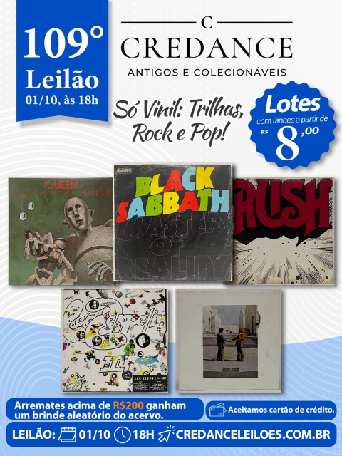 109º LEILÃO CREDANDE ANTIGOS E COLECIONÁVEIS: SÓ VINIL: TRILHAS, ROCK E POP!