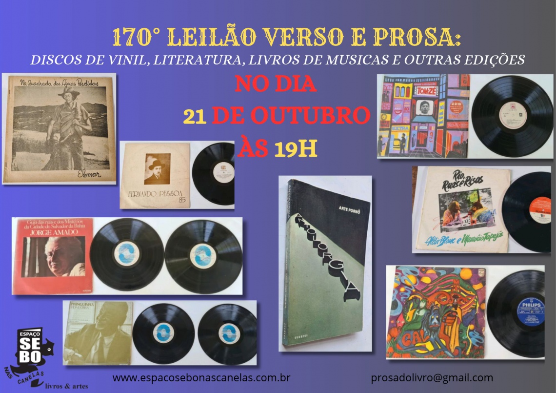 170º LEILÃO VERSO E PROSA: DISCOS DE VINIL, LITERATURA, LIVROS DE MUSICAS E OUTRAS EDIÇÕES