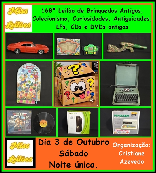 168º Leilão de Brinquedos Antigos, Colecionismo, Curiosidades, Antiguidades, LPs, CDs e DVDs antigos