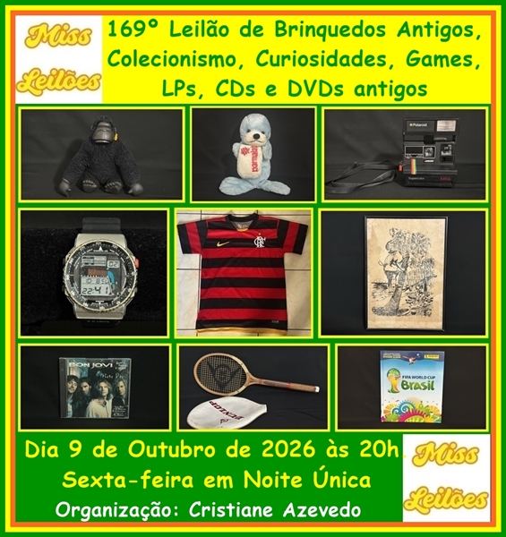 169º Leilão de Brinquedos Antigos, Colecionismo, Curiosidades, Games, LPs, CDs e DVDs antigos
