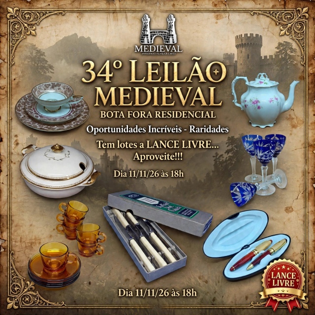 34 Leilão Medieval - Bota Fora Residencial - Raridades e ótimas oportunidades! Lotes a lance livre!