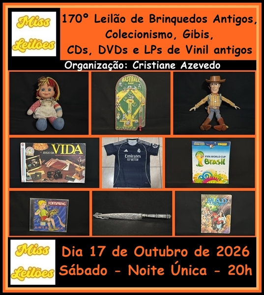 170º Leilão de Brinquedos Antigos, Colecionismo, Gibis, CDs, DVDs e LPs de Vinil antigos