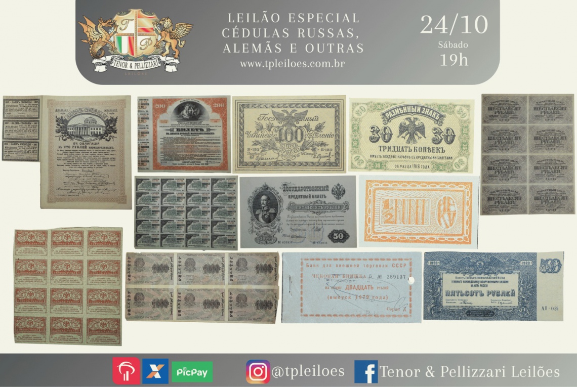 LEILÃO ESPECIAL - CÉDULAS RUSSAS, ALEMÃS E OUTRAS