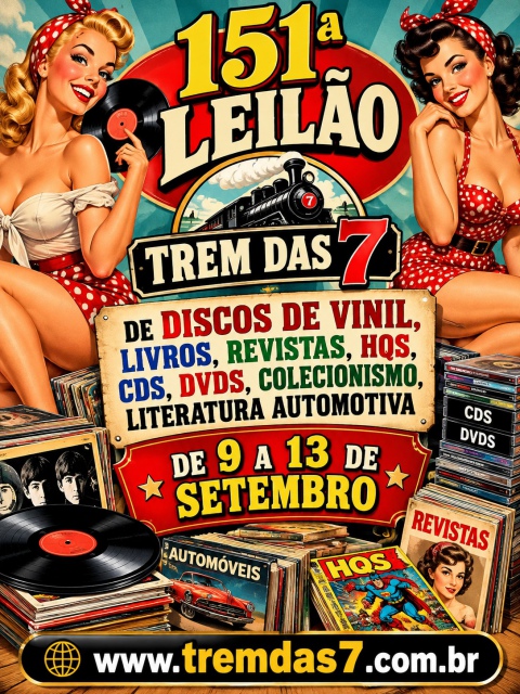 151ª LEILÃO TREM DAS 7 DE DISCOS DE VINIL, LIVROS, REVISTAS, HQS, CDS DVDS COLECIONISMO