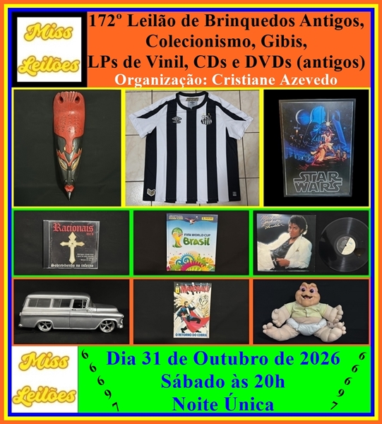 172º Leilão de Brinquedos Antigos, Colecionismo, Gibis, LPs de Vinil, CDs e DVDs (antigos).