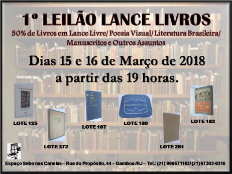 1º LEILÃO LANCE LIVROS-50% dos Livros em Lance Livre/ Poesia Visual/ Literatura Brasileira e Outros